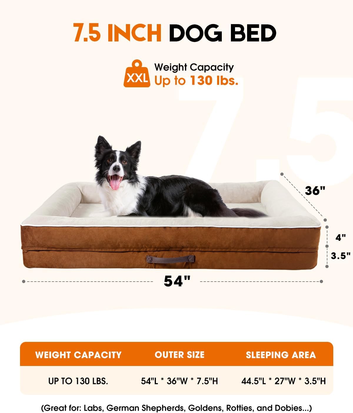 Upvilla Orthopedic Dog Bed, Four-Sided Cushioned Egg-Shaped Foam Dog Sofa, Waterproof Removable Cover, Pet Sofa Bed with Non-Slip Base, XX Large Pet Bed,Brown
