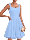 Womens 2025 Square Neck Sleeveless Fit and Flare Mesh Mini Dress Sexy Cocktail Party Club Night Out Short Dress