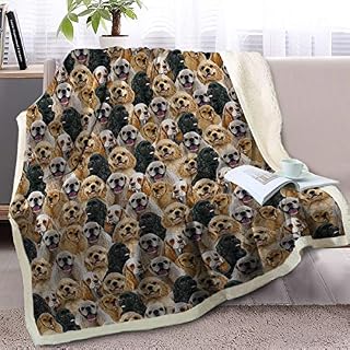 BlessLiving Fuzzy Dogs Blanket For Kids Adults Cute Puppy Fleece Blanket Reversible Animal Pattern Sherpa Throw Travel/Single (Golden Retriever,130x150cm)