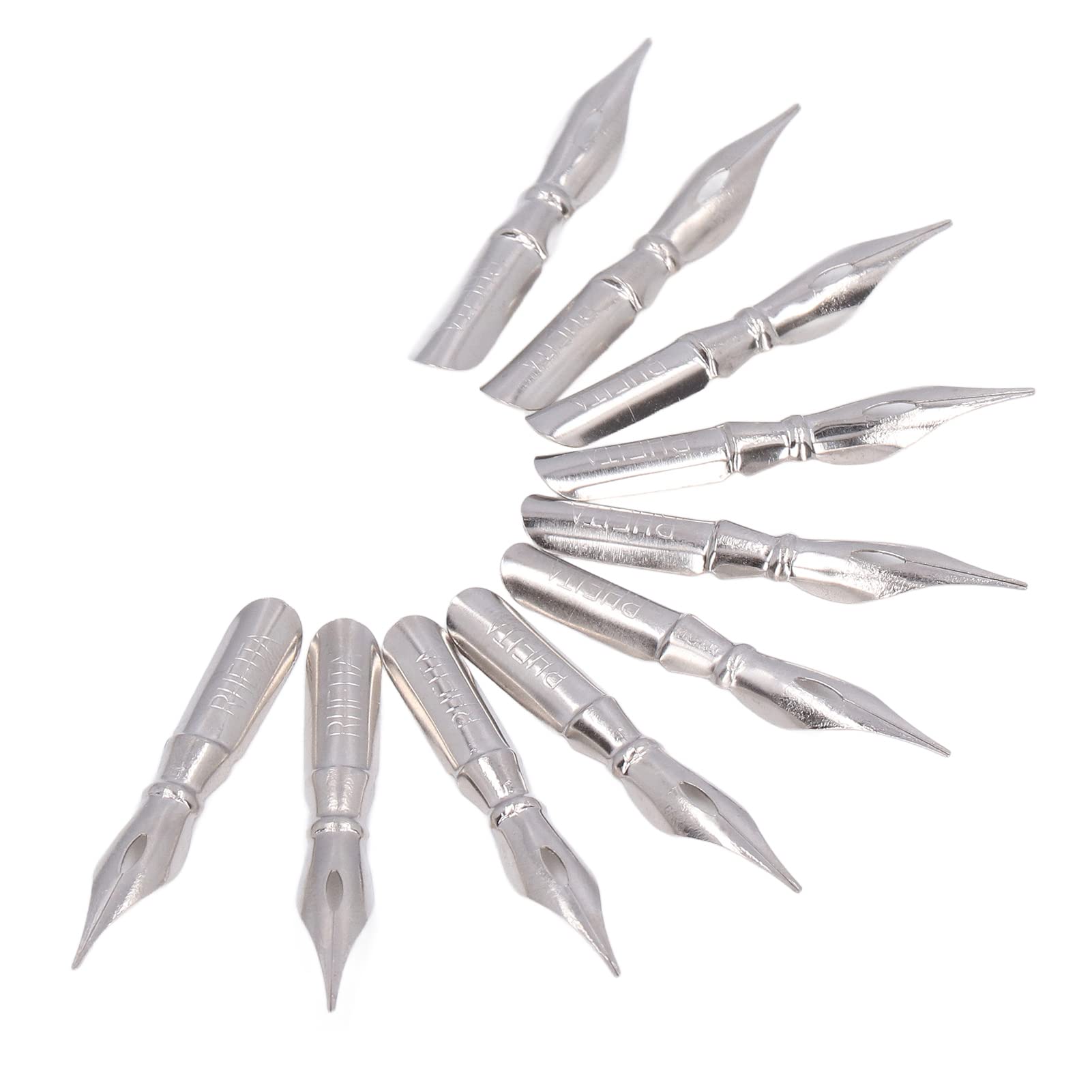 Calligraphy Nib Feather Pen Tip Ink Pen Tip Art Tools Comfortable Writing Good Performance Light Weight for Beginners and Professionals 10Pcs Metal (B10*10)