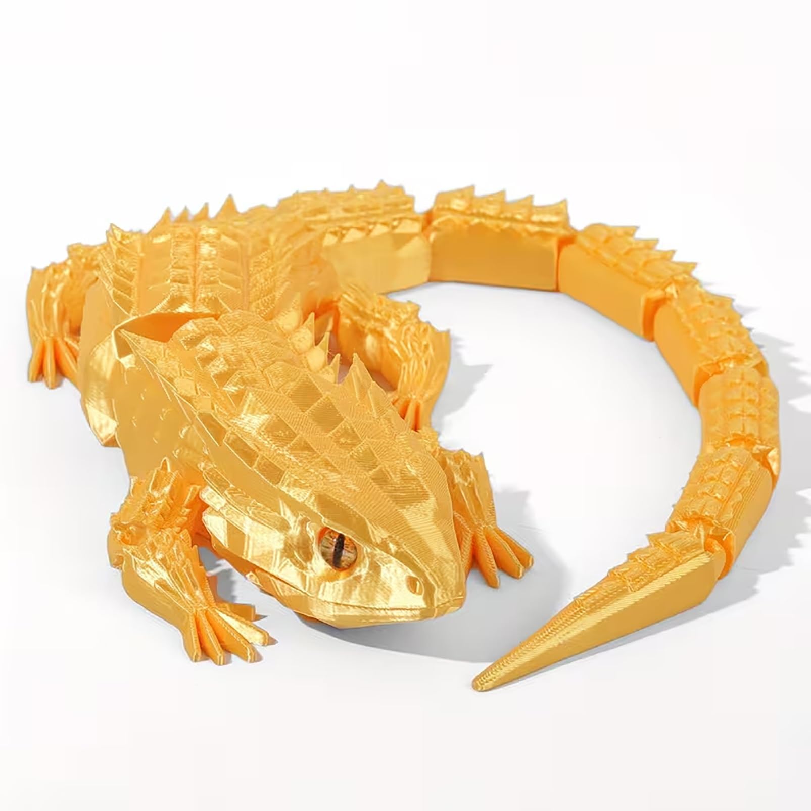 CASOME 3D Printed Articulated Lizard Figurine, Metallic Reptile Desk Decor, Flexible Gecko Display Model For Shelf, Terrarium & Home Decoration(Gold)