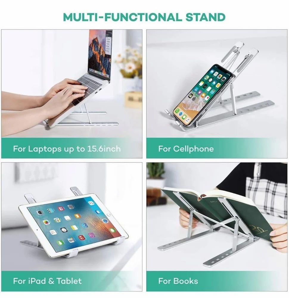 6 Angles Adjustable Ergonomic Foldable Portable Tabletop Laptop/Desktop Riser Stand Holder Compatible for MacBook, HP, Dell, Lenovo & All Other Notebook (Silver) 15 61gS9wKjVCL. SL1000