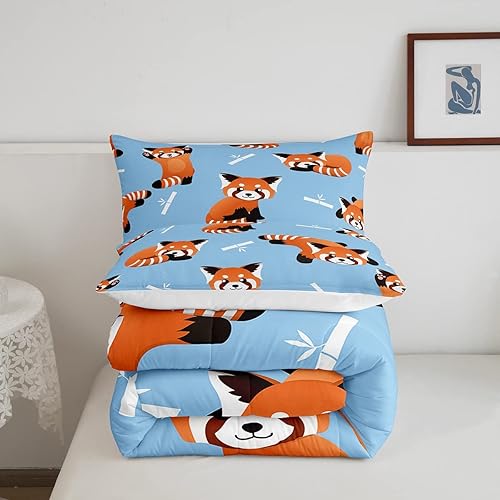Miniatura 5 de Feelyou Juego de ropa de cama de panda rojo, juego de edredón con estampado de panda lindo para niños y niñas, funda de edredón con estampado de