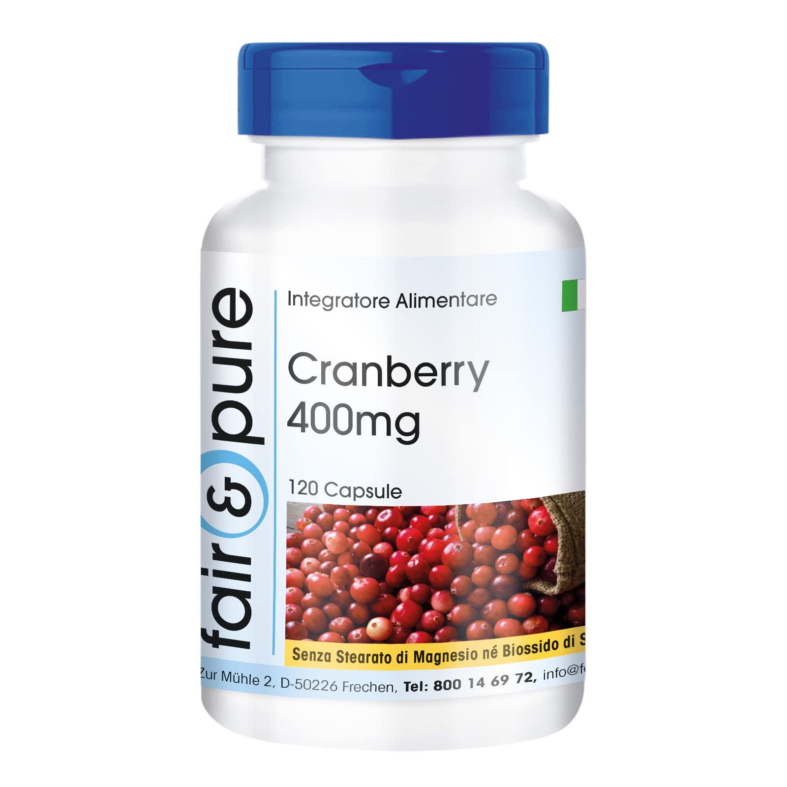 Fair & Pure ® Estratto di Mirtillo rosso 400mg - Estratto di Cranberry 30.000 mg (30g) - Vegan - 120 Capsule