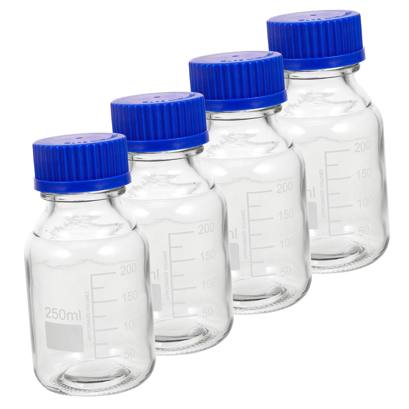 VALICLUD 4piezas Botellas De Reactivo De Vidrio Vacías Con Tapas De Rosca Botellas De Reactivo Graduadas De Vidrio Transparente Con Tapas Azules Para Uso Laboratorio