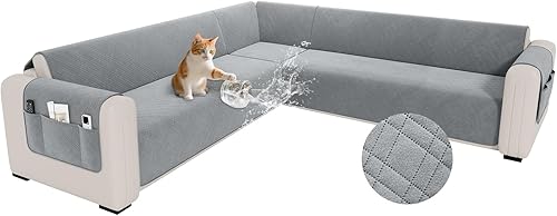 Miniatura 48 de Funda impermeable en forma de L para sofá seccional, funda acolchada de terciopelo para sofá esquinero, en forma de L, protector de muebles con