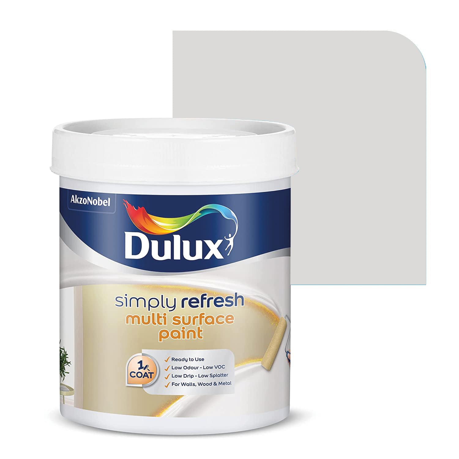 Dulux Simply Refresh DIY Multi Surface Paint Washable Coat, Low Drip Splatter with Soft Sheen Finish for Wall, Wood & Metal Surfaces - 1 L (RAVEN DIAMOND)