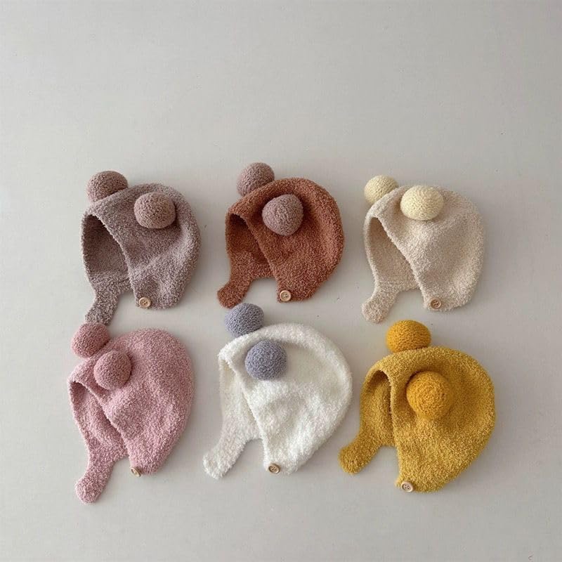 MAAGHI Beanie Knitted Designed Cap (0-24months), One Size I Children Baby Girls Infant Woolen Caps Hat Earmuffs Kids (in, Age, 0-2 Years) (0 Month - 24 Months, Hat Ball, White) 3