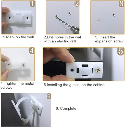 Miniatura 4 de Correas de anclaje de pared antipunta para muebles (paquete de 6, con tornillos), kit de correas de anclaje de pared para estantería o tocador,
