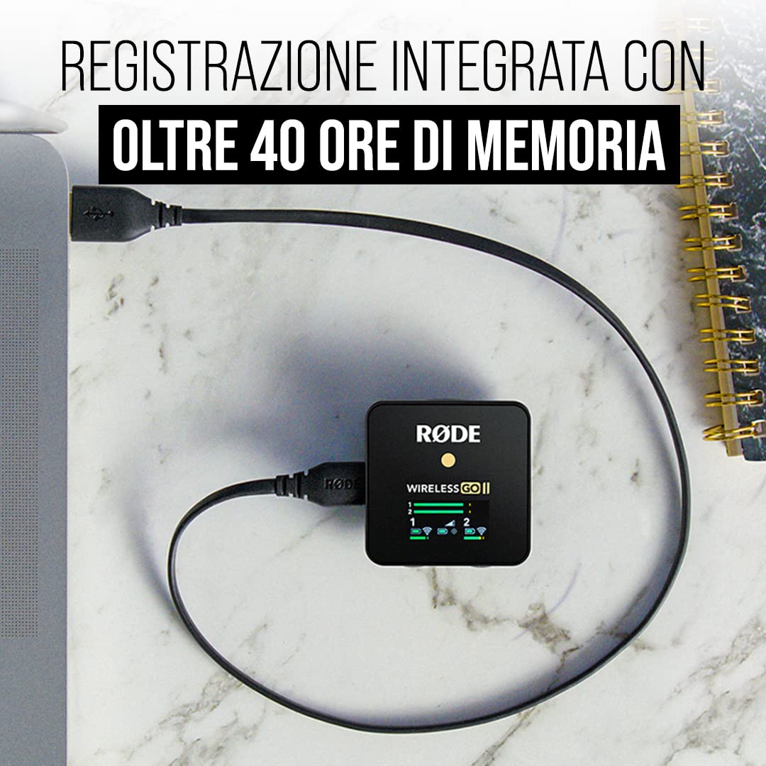 RØDE Microphones Sistema wireless a doppio canale Wireless Go II con microfoni incorporati, nero, Doppio trasmettitore