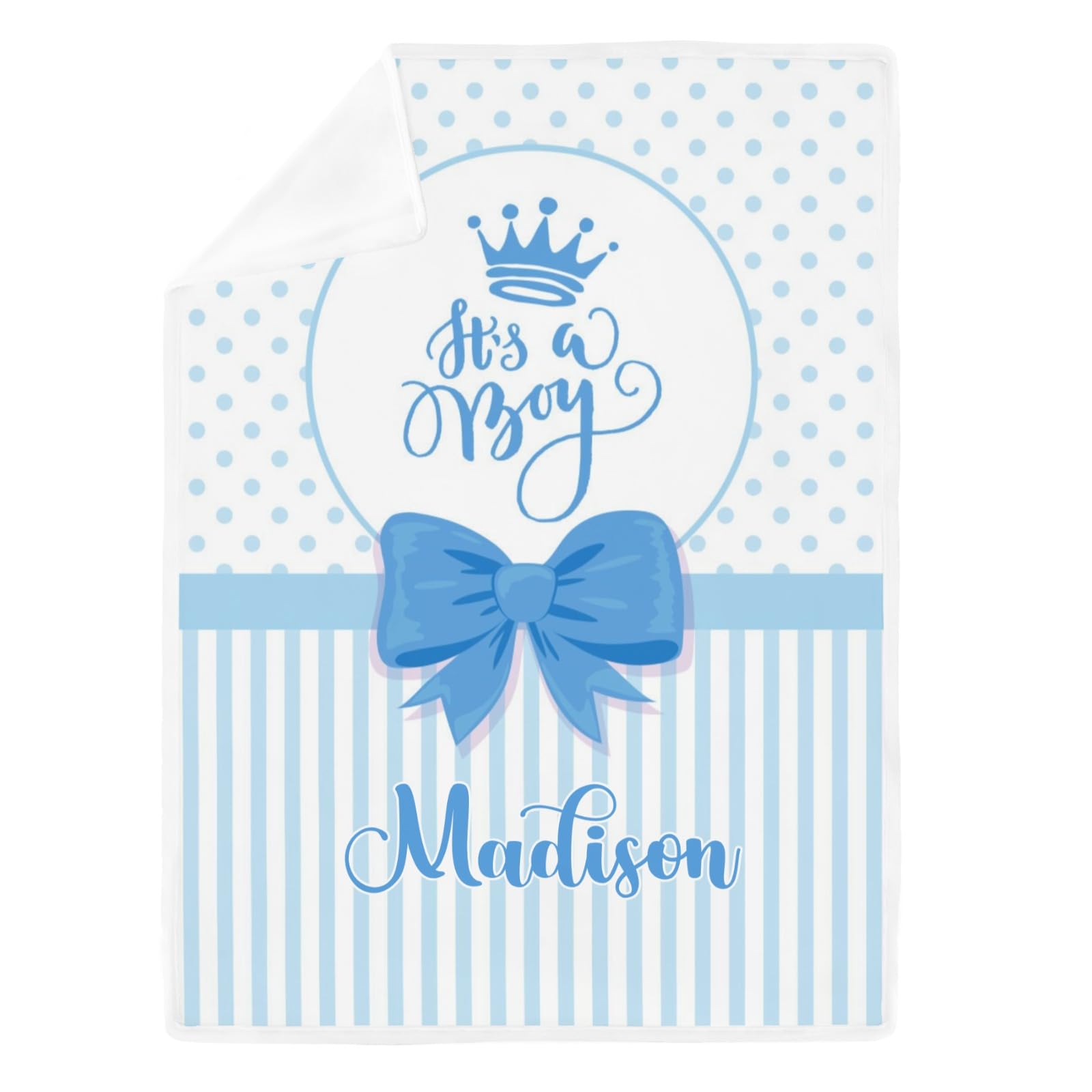GoTussWO Personalized Gift Boy Blue Dots Bow Crown Safe Blanket, Stroller Canopy Replacement,40x50Inch