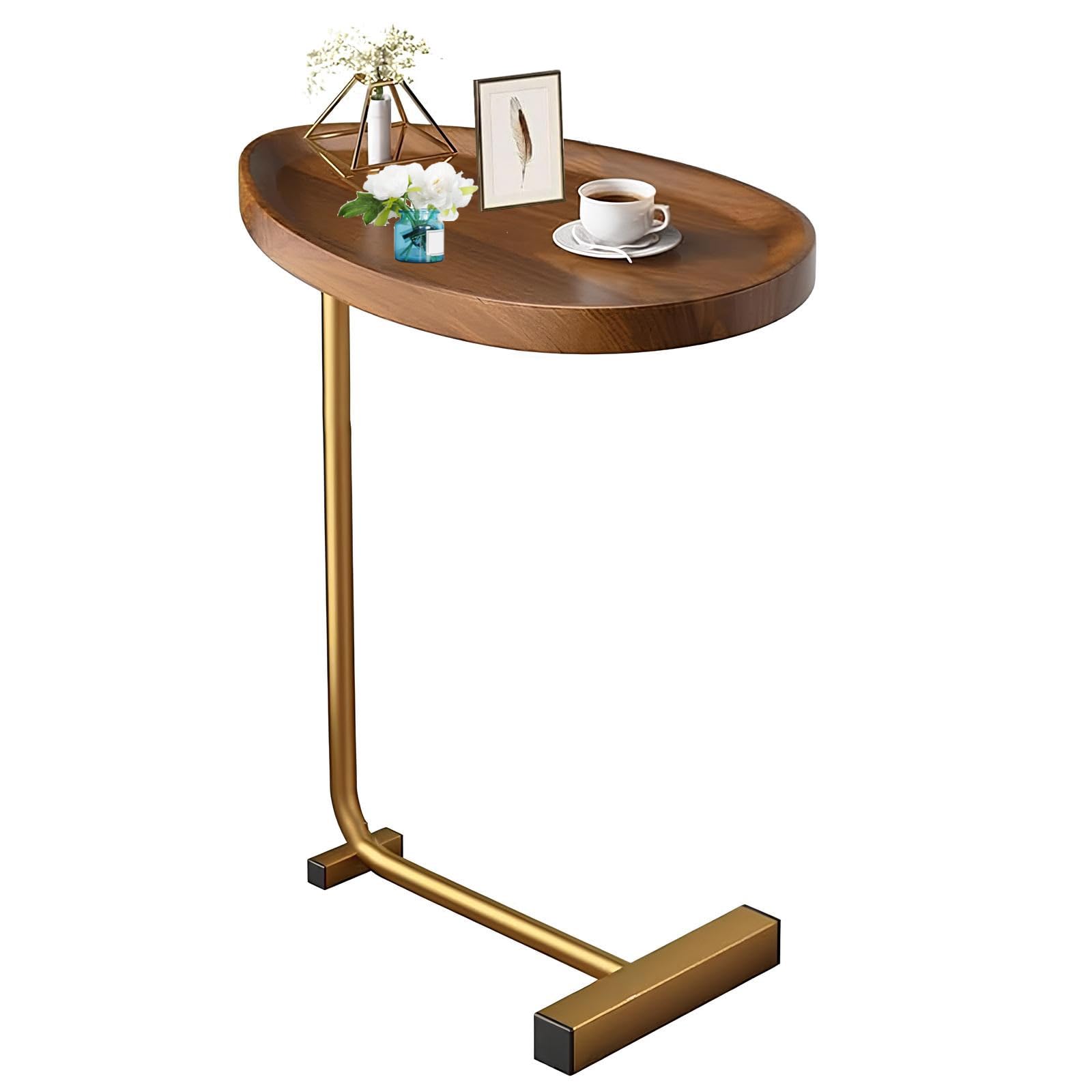 Table d'appoint industrielle en C avec cadre en métal pour salon et chambre