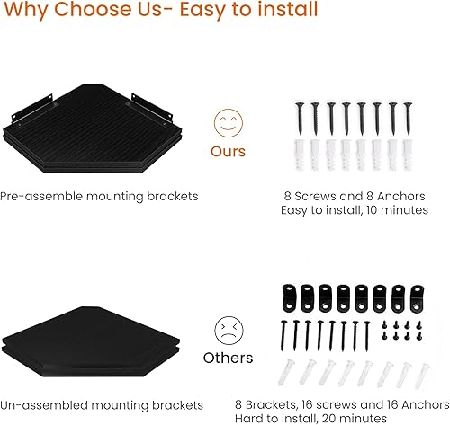 Miniatura 8 de Homode Estante de pared esquinero, juego de 2 estantes flotantes de esquina con agujero de alambre, estante de exhibición colgante de madera de 2