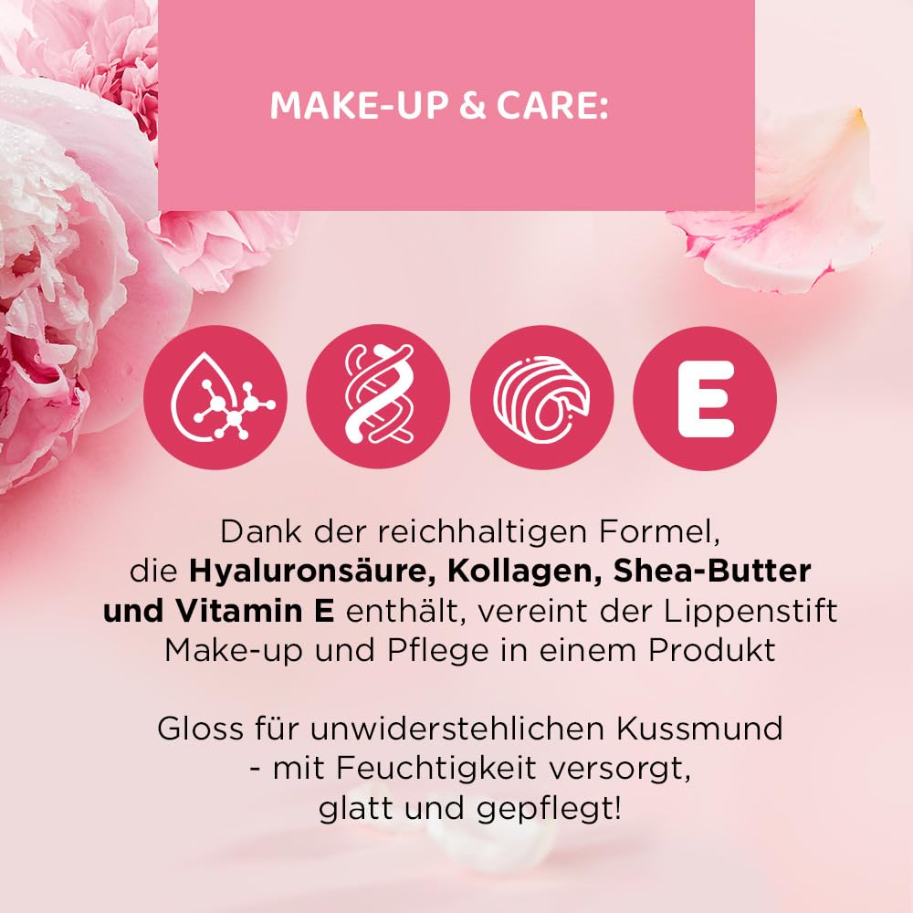 Eveline Cosmetics Nawilżająca pomadka nr 01 - seria Flower Garden | wegańska, pielęgnująca z kwasem hialuronowym i ekstraktem z piwonii