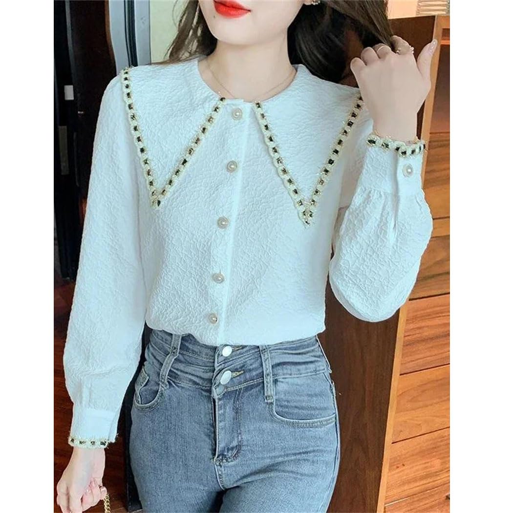 Camisa de manga larga con cuello de solapa para mujer, blusa de manga larga con botones, camisa ajustada para oficina, blusas de trabajo
