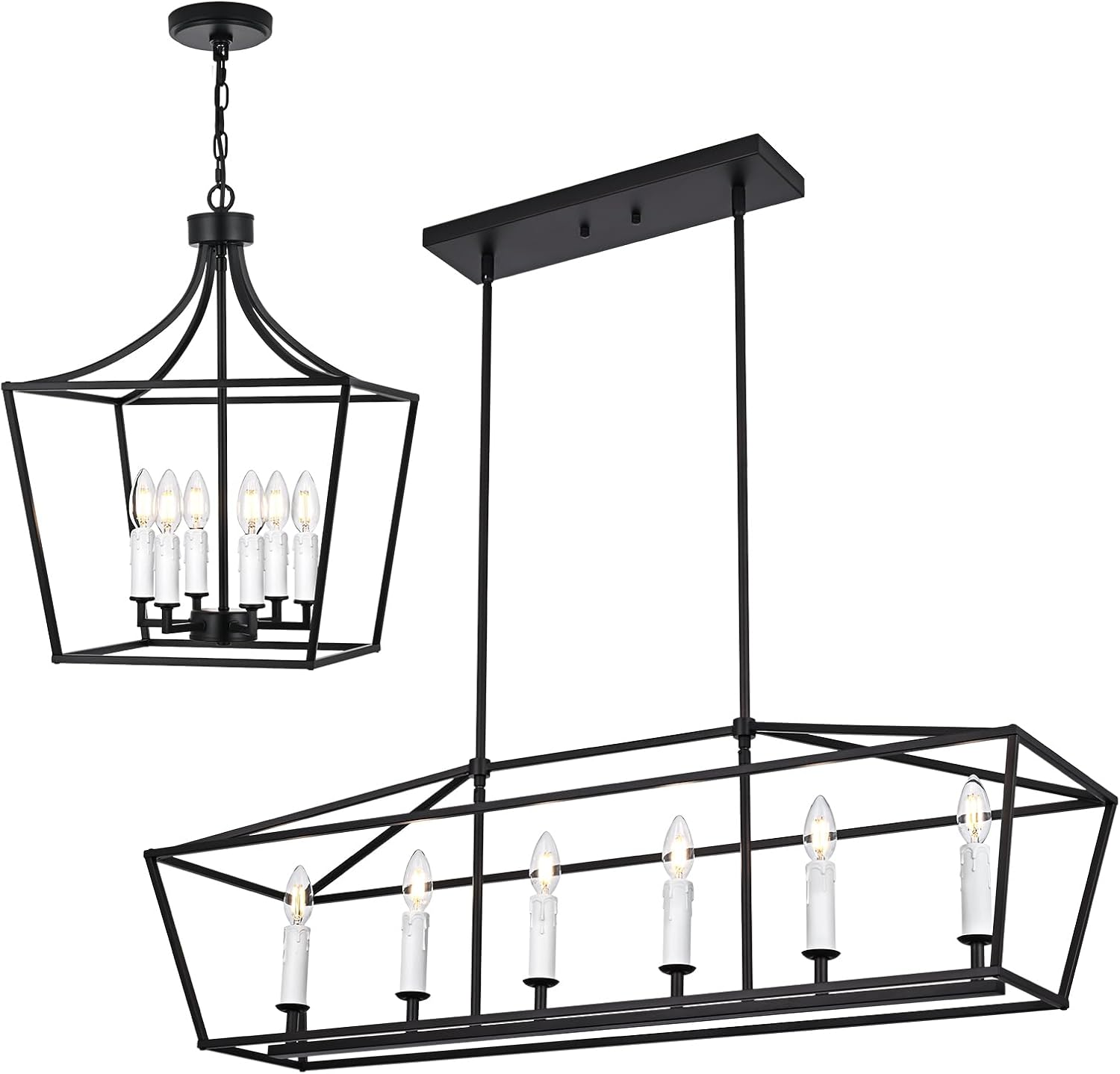 WINSEHN Black 6-Lights Pendant Light & 6-Lights Kitchen Island Light with Candle-Style