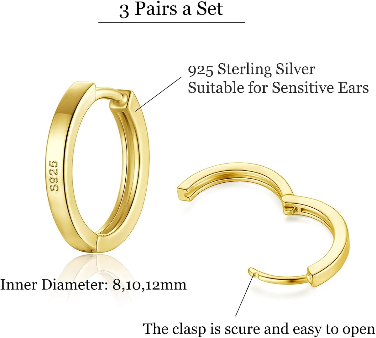 wynn's Silver Hoop Earrings for Women 925 Sterling Silver Unisex Small Sleeper Hoop Earrings - Image 3