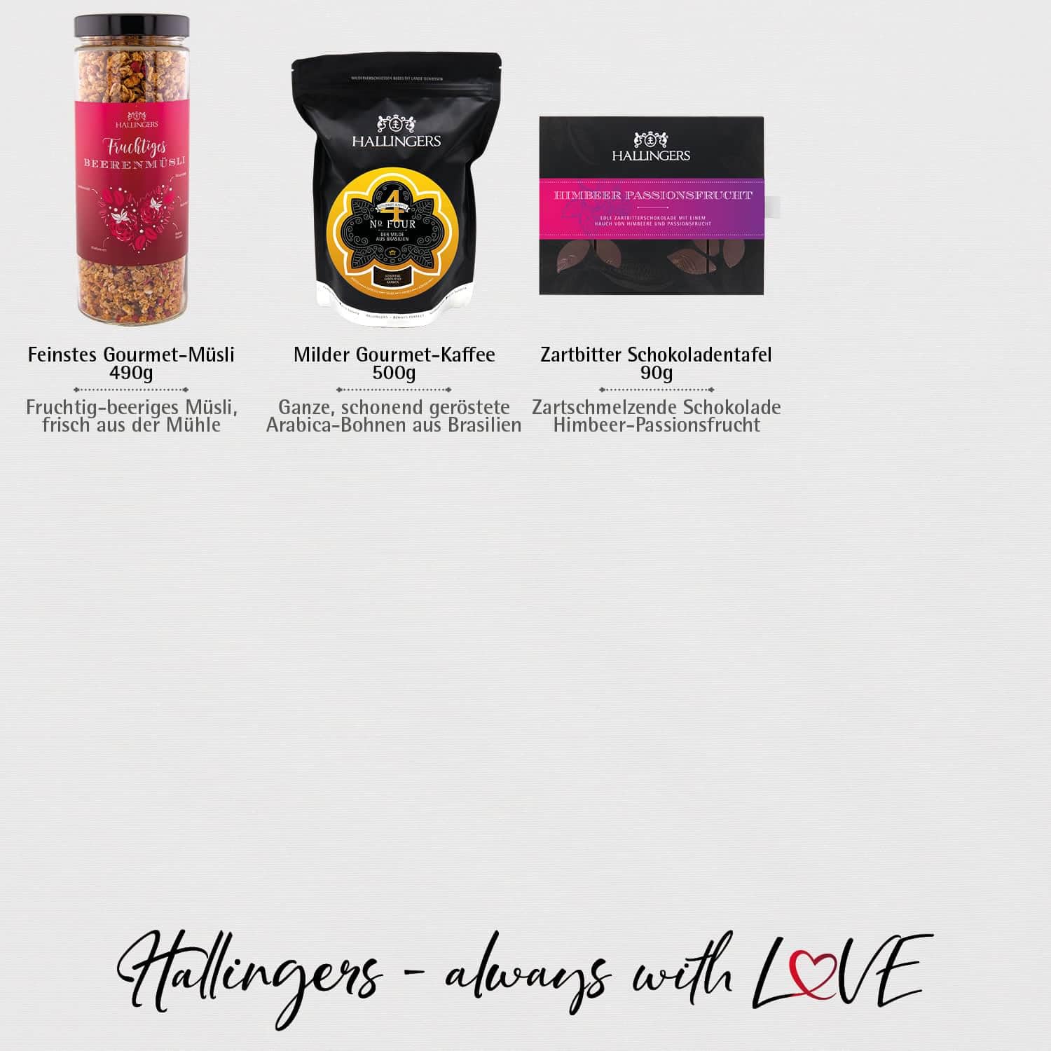 Hallingers Genuss Manufaktur Feinkost Liebes-Geschenk-Set - XXL-Geschenkkorb "Für Dich" große Selektion Müsli, Öl, Kaffee, Duftkerze, Nougat, Schoki, Eistee & mehr, Geschenkidee für Frauen Männer
