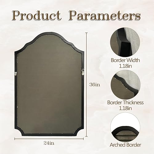Miniatura 2 de ULIKE Espejo arqueado de madera de 24 x 36 pulgadas, espejo con marco de madera rústica para decoración de pared, espejos de pared decorativos para