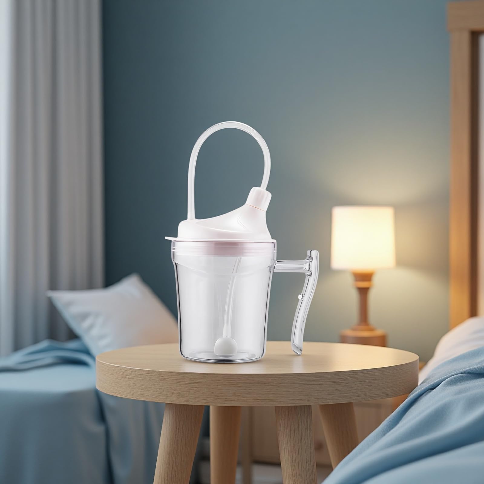 Generisch Auslaufsichere Trinkbecher für Erwachsene, 350 mL, mit Flusskontrolle, weicher Düse, Kugelgewicht und 30 cm Strohhalmen, 90 Grad drehbar, zum Trinken im Liegen, für Senioren