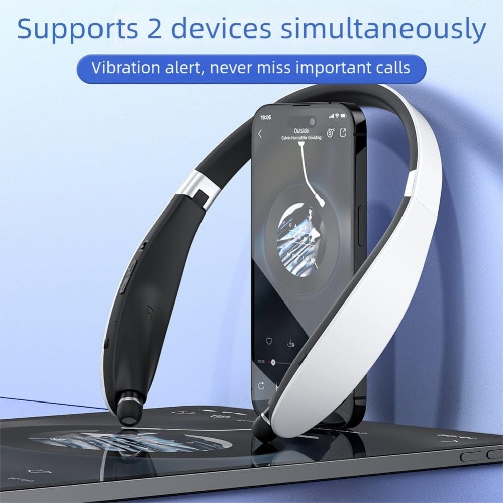 Auricolare pieghevole con archetto da collo compatibile con Bluetooth, con cancellazione del rumore, per cuffie sportive SX-991 Headph S 5.0 pieghevole (nero)