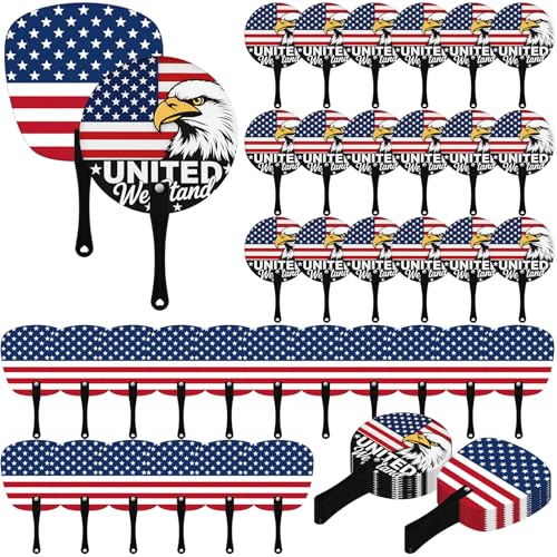 Briwooody 36 Pcs Patriotic Handheld Fans 4th of July 250 Anniversary Red White Blue American Flag Eagle Plastic Handheld Fans Bulk for Memorial Independence Day Party Favors