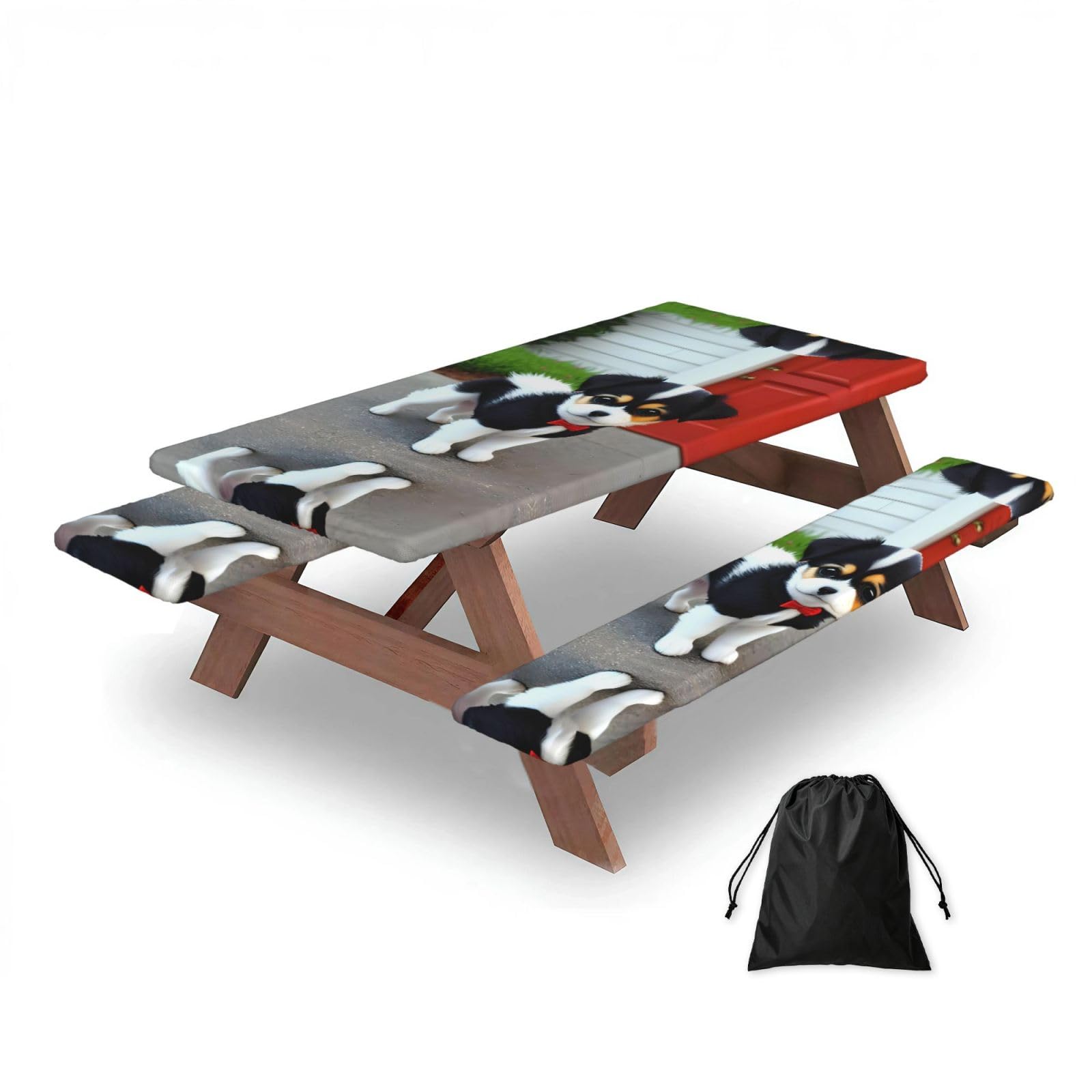 Zqytgfdc Black And White Puppy Rectangular Water-Repellent Picnic Tablecloths, Outdoor Camping, Picnic, Bbq