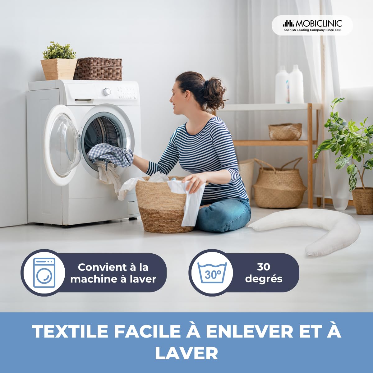 Mobiclinic®, Coussin Allaitement et Grossesse XXL, 3 en 1, Housse 100% Coton, 150 cm, Sangles Réglables, Multifonction, Aura, Amovible et Lavable, Multi-Position, Vichy Print