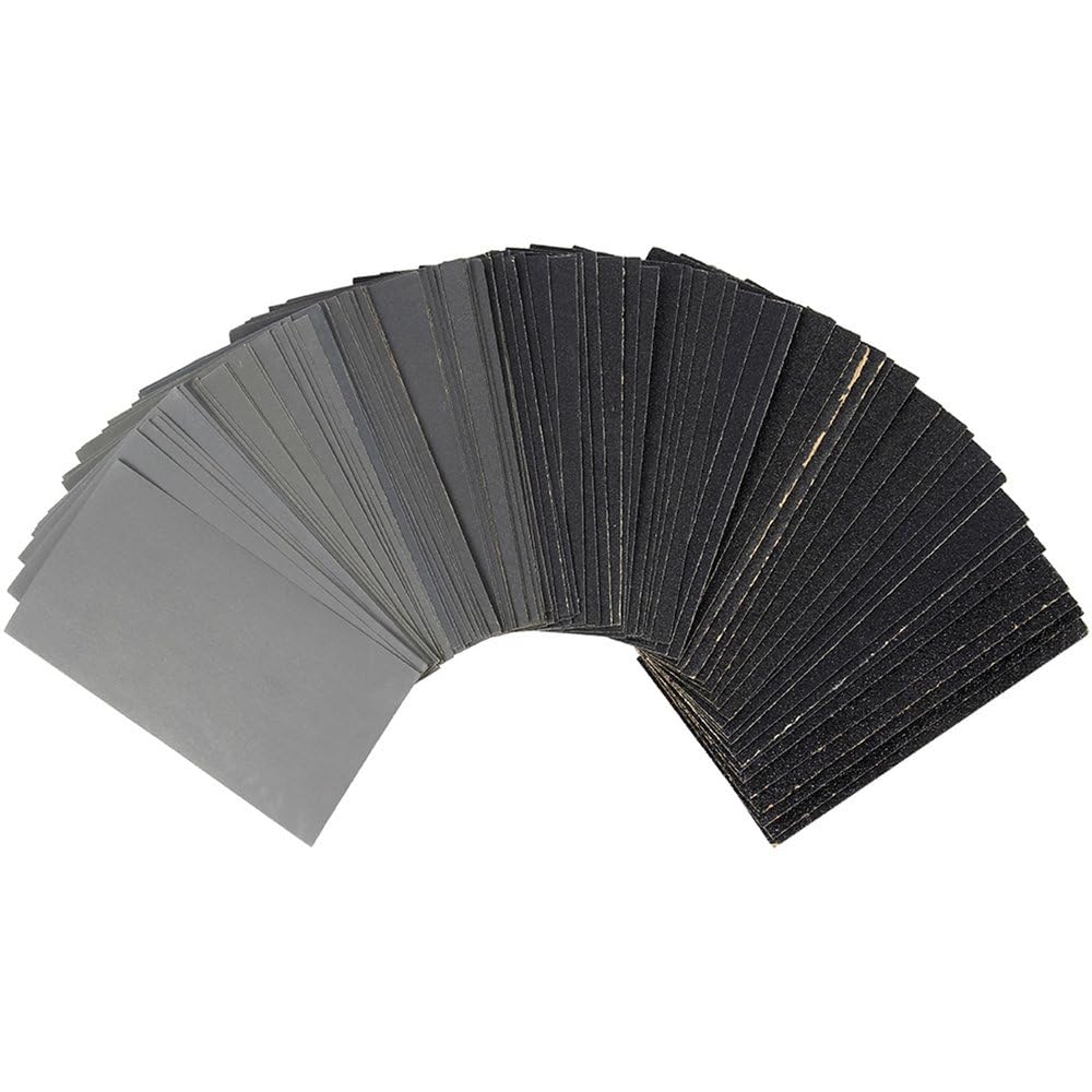 Assortiment de 102 Feuilles de Papier abrasif, Grain 60 à 3000, pour ponçage Automobile et Finition de Meubles, 14 x 7,5 cm