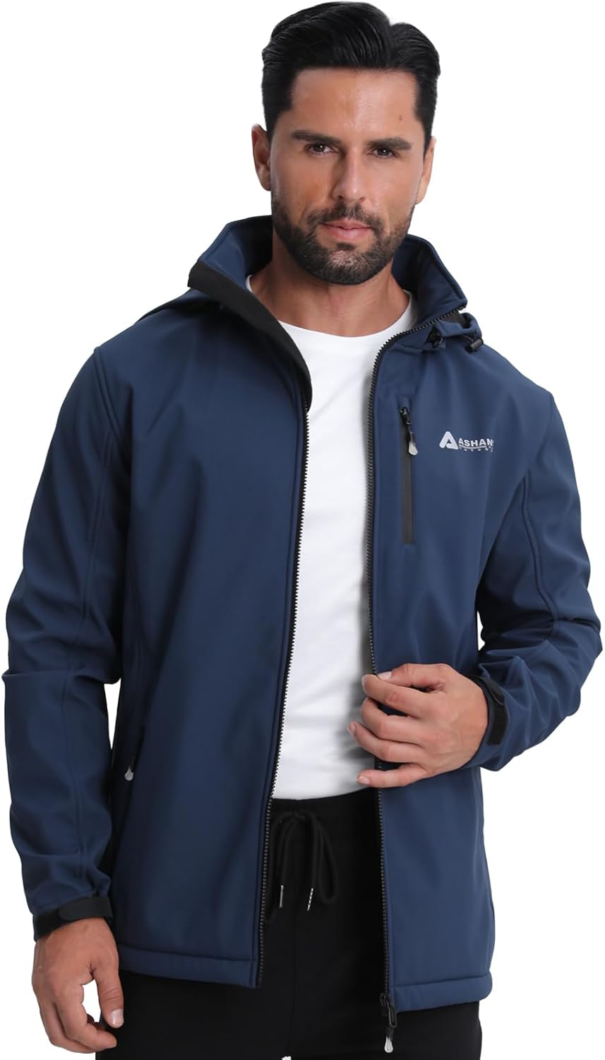 Lololeneon Men's Softshell Jacket,Fleece Lined Hooded Windbreaker Winter Outdoor Hiking Jackets for Men - Image 7