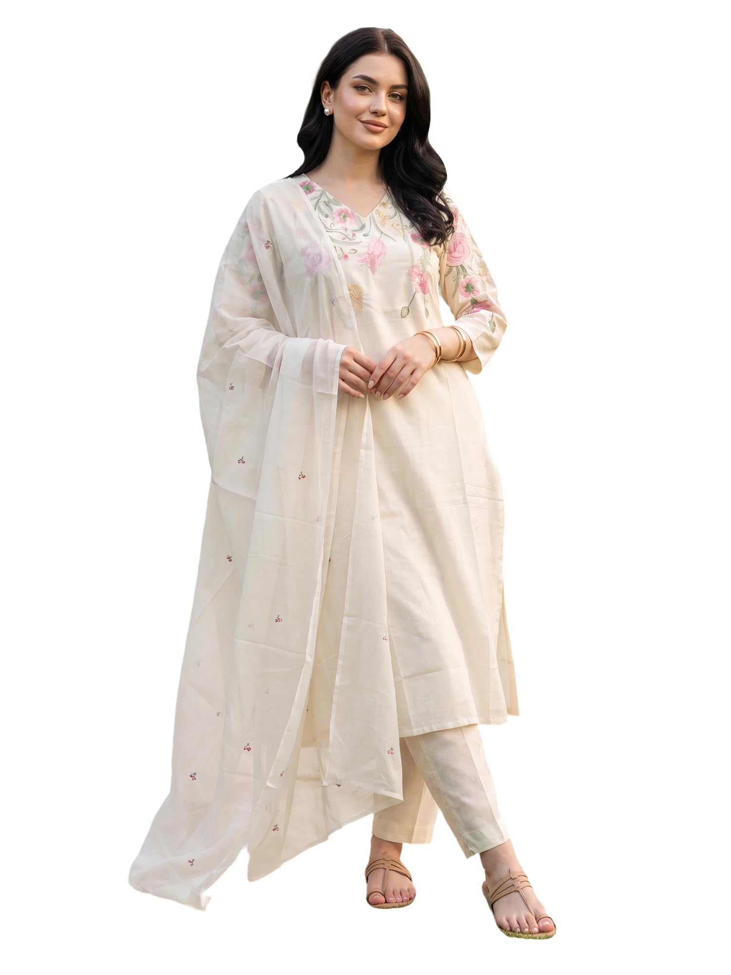 indo era Women's Pure Cotton Floral Embroidered Thread Work Kurta & Pant with Dupatta Set (IEAI13287)|Women Kurta Sets With Dupatta Cotton-picture-31