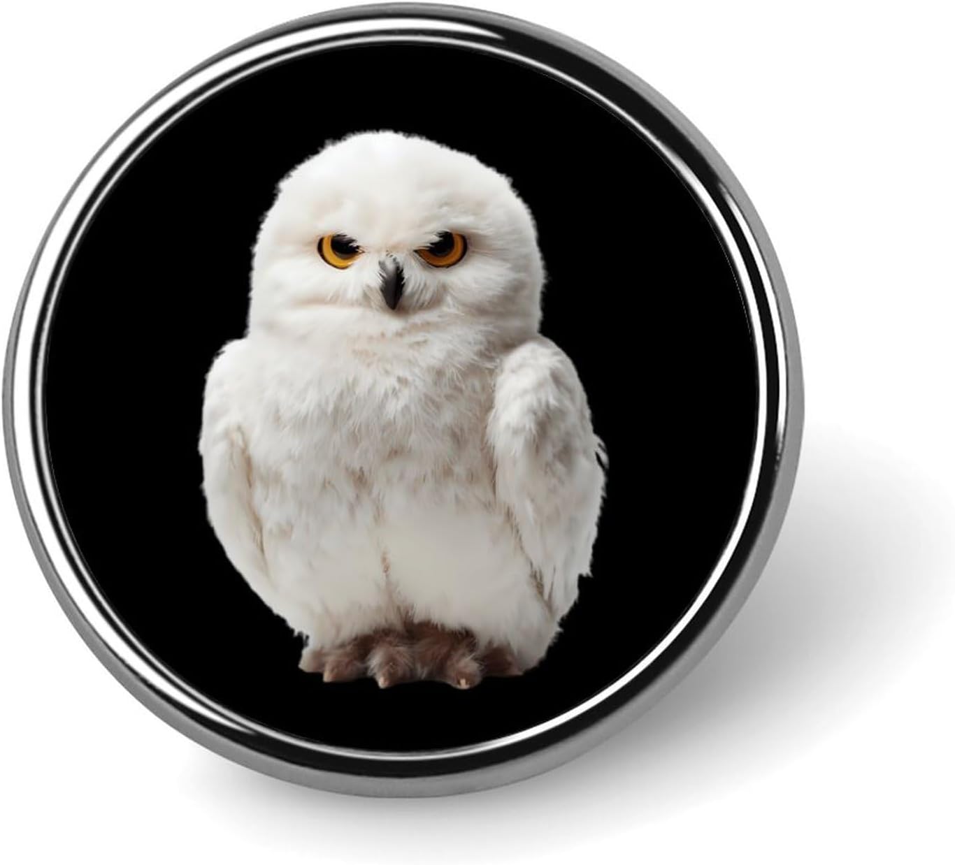 Snowy Owl Round Metal Badge Pin