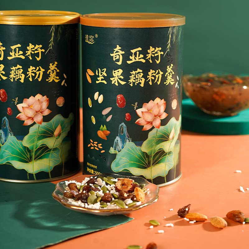 Chia Seed Lotus Root Powder Soep 500g, Chinese Snacks, Instant Voedzame Vervangende Noten, Gemengde Noten en Fruit Lotus… - Image 3