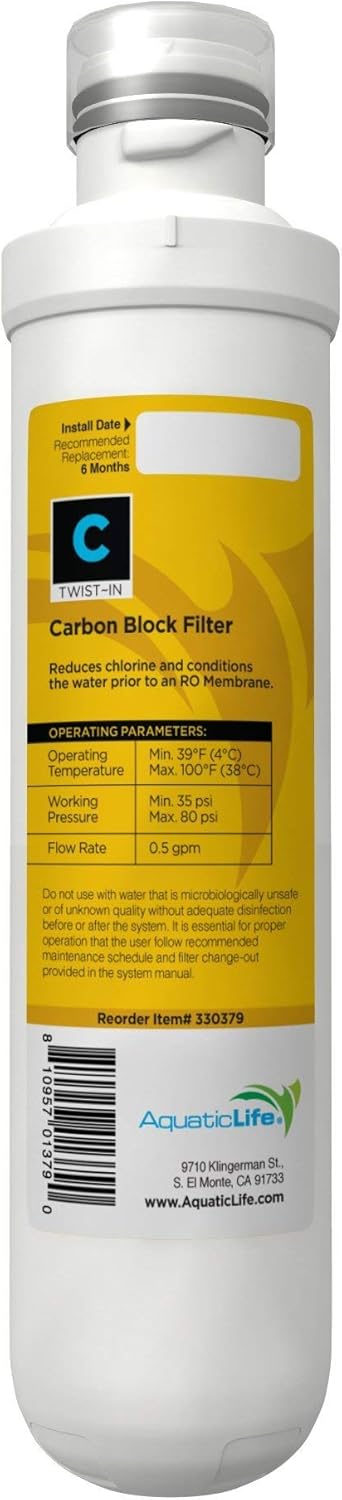 Aquatic Life Twist-In RO/RODI Replacement Cartridges - Includes 2 Carbon Block Filters and 2 Sediment Cartridges, 3 and 4-Stage Reverse Osmosis Deionization Systems