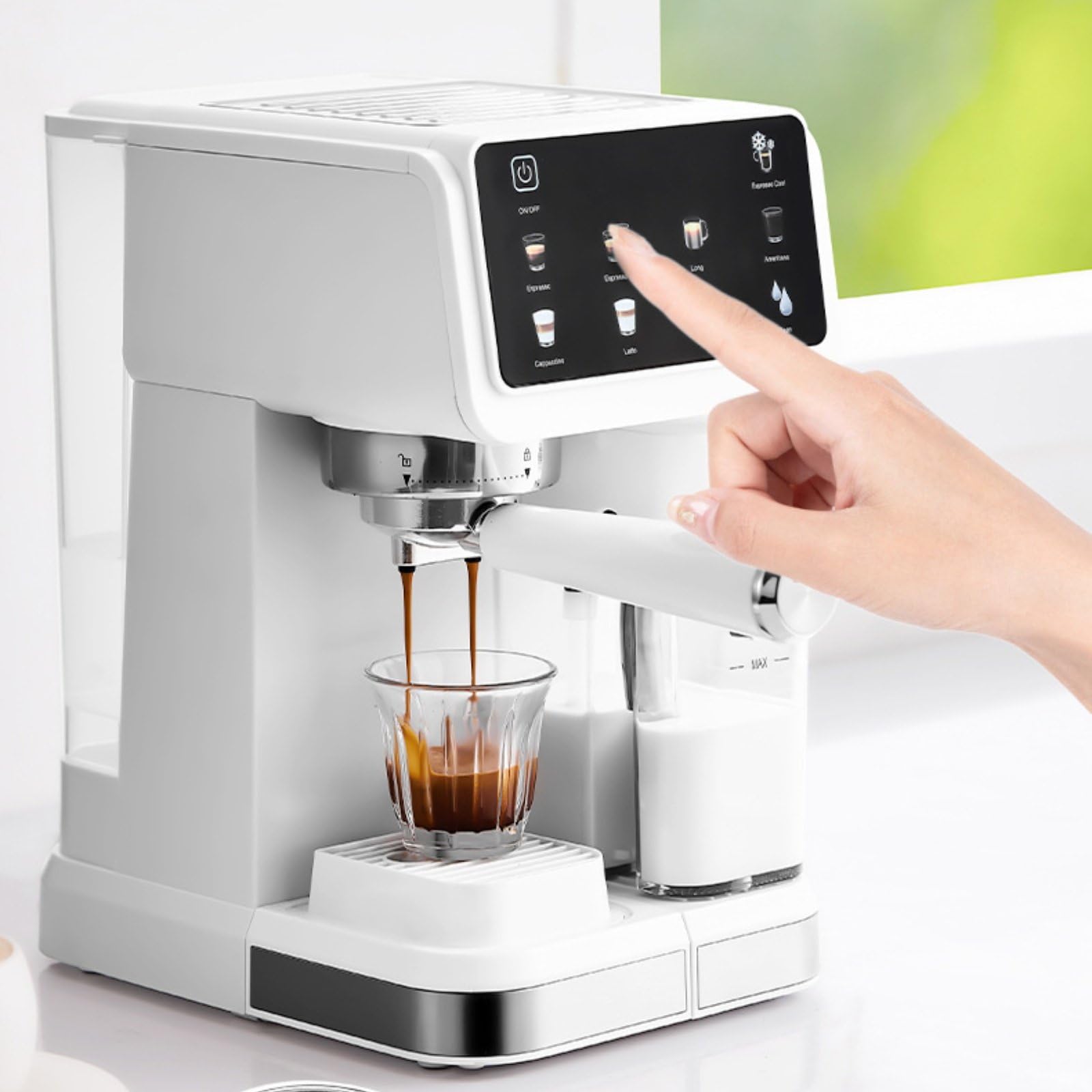 Machine à Espresso Automatique Cafetière Expresso Latte Cappuccino Mousseur à Lait Écran Pompe 20 Pré-infusion Température NTC Nettoyage, Noir