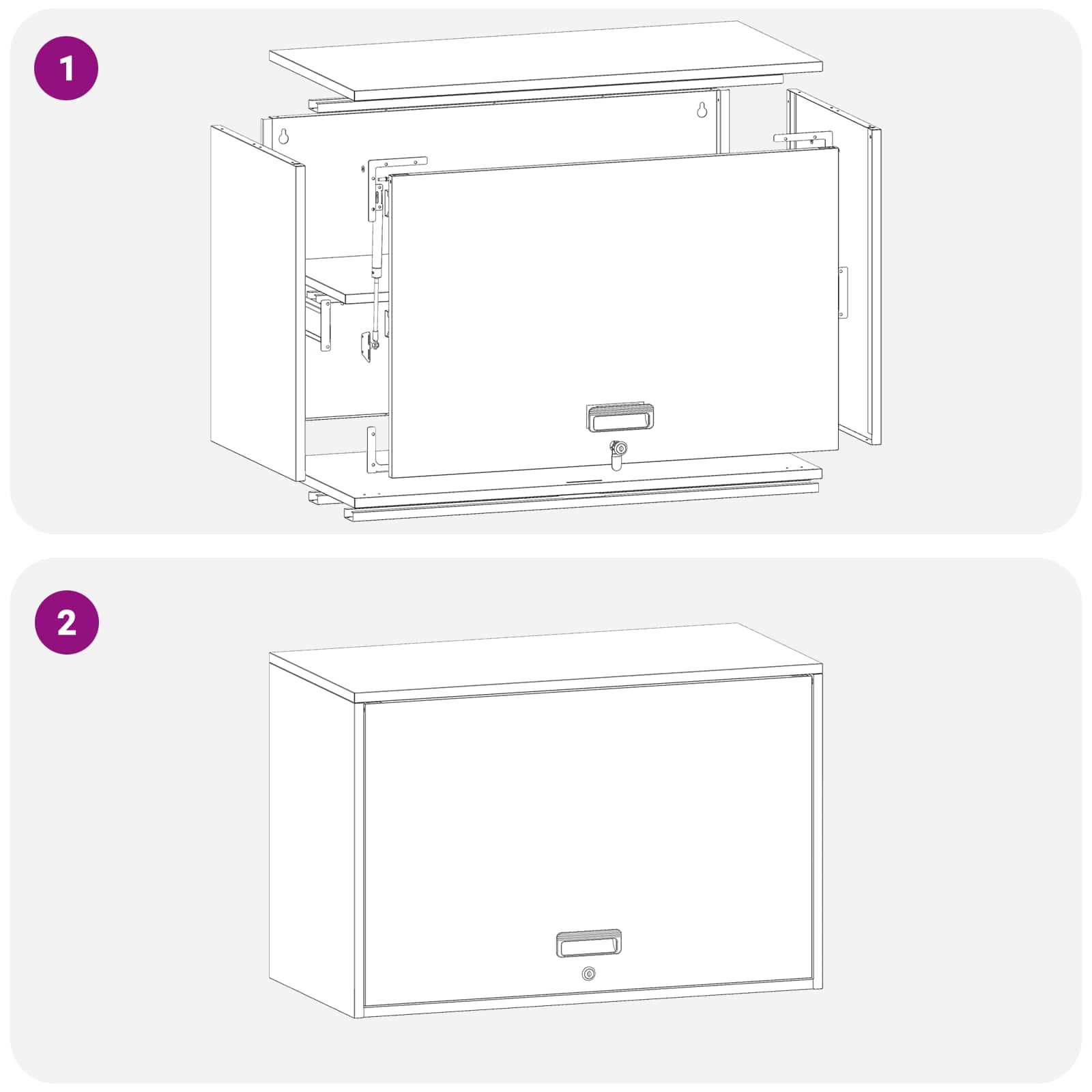 Armario de pared para garaje con puerta de elevación a gas de acero recubierto de polvo blanco, 40 x 80 x 53 cm, con cerradura para colgar en la pared, con espacio de almacenamiento y