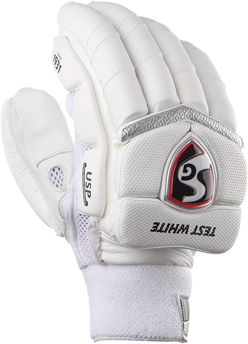 SG Test White Men's Cricket Batting Gloves Left Hand - Premium PU Protection & Comfort