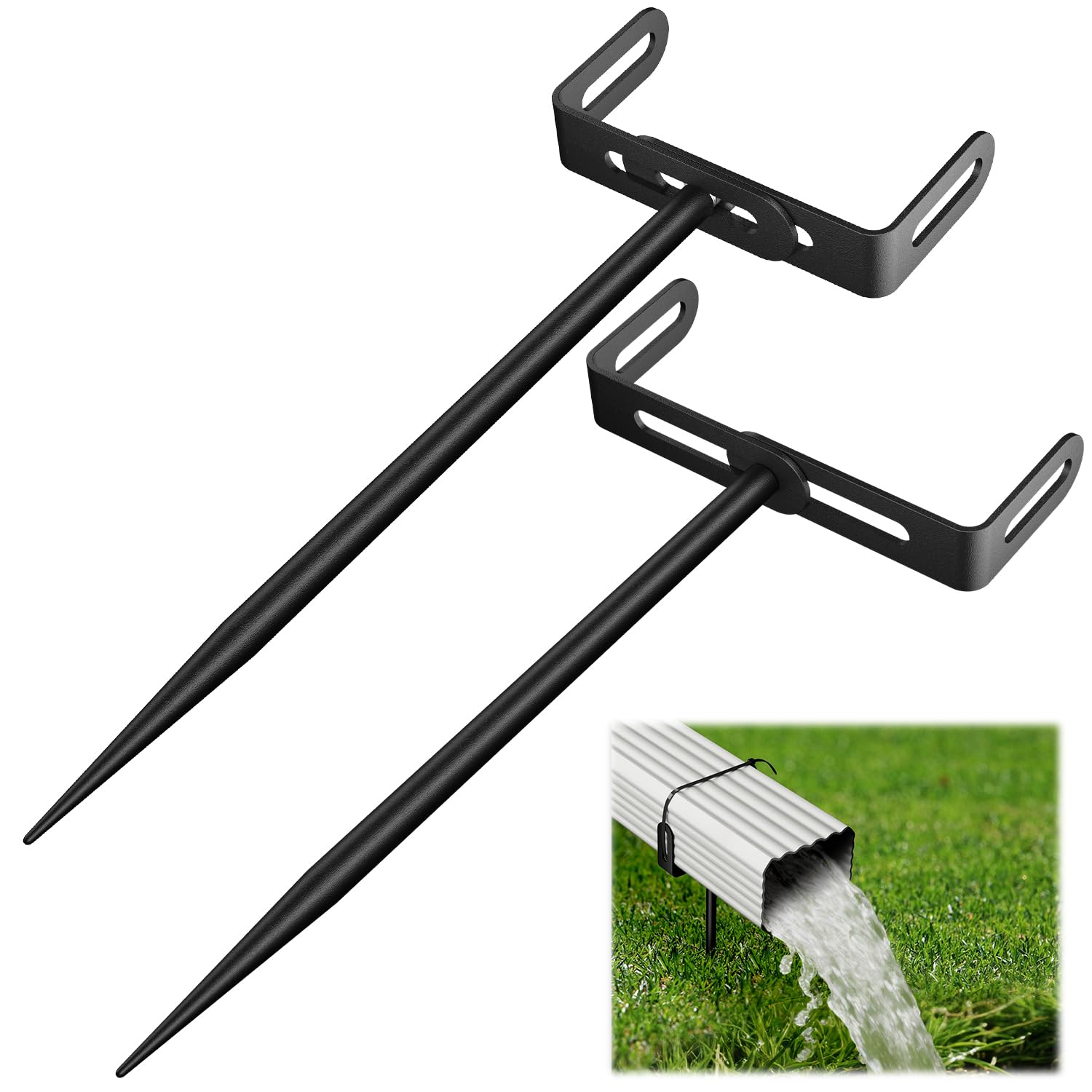 Downspout Bracket,Heavy Duty Size-Adjustable Storm-Proof Downpipe Bracket with Rust-Resistant Coating-Solid Iron Construction,Stable Support,Easy Install,for Lawn,Yard &amp; Industrial Use (2 Pack Black)