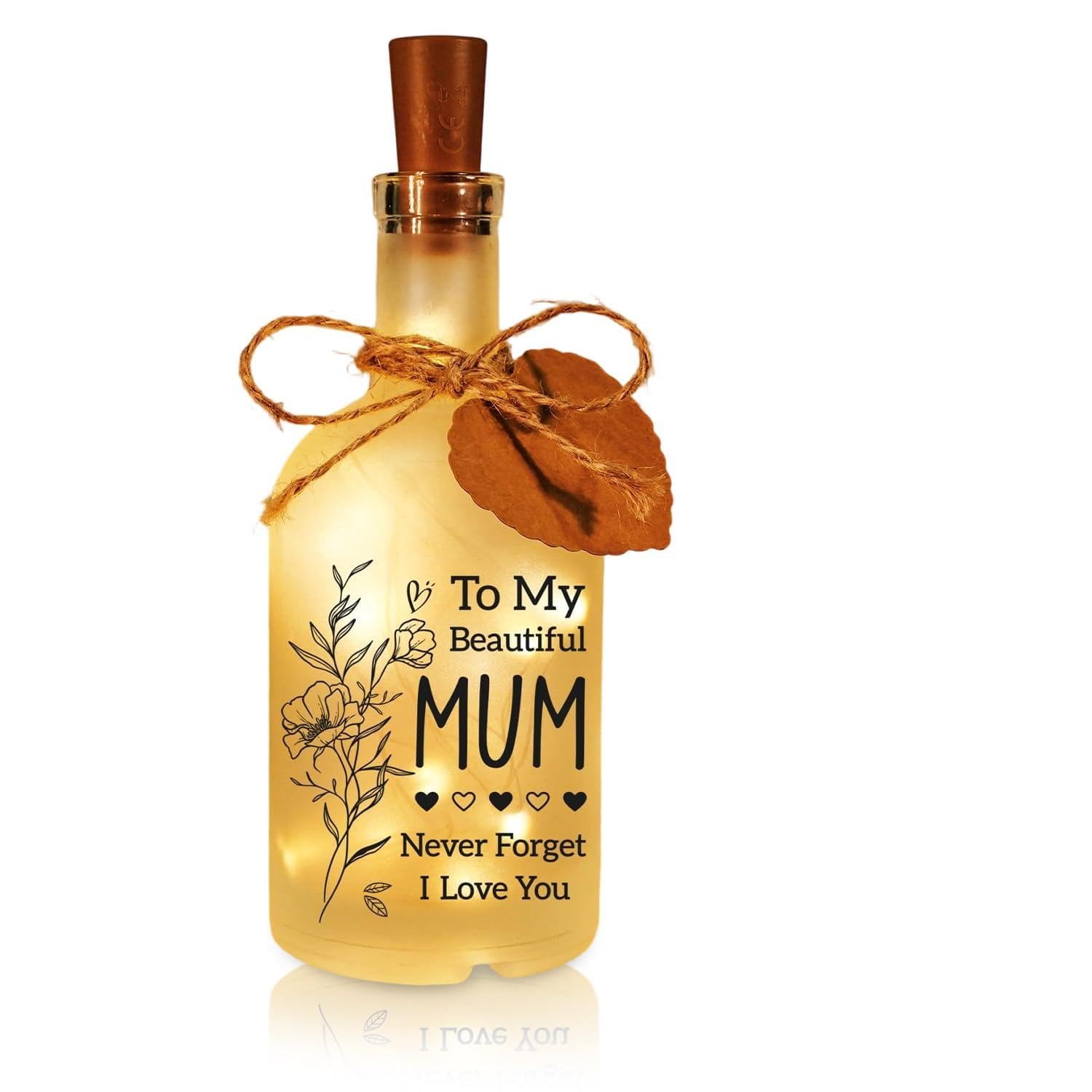 Birthday Gift for Mum, LED Bottle Decorative Light with Warm Message, Hemp Rope & Tag, Romantic Mum Gifts Light for Bedroom Shelf, Ideal Mom Present from Daughter Son for Christmas Mothers Day (B)