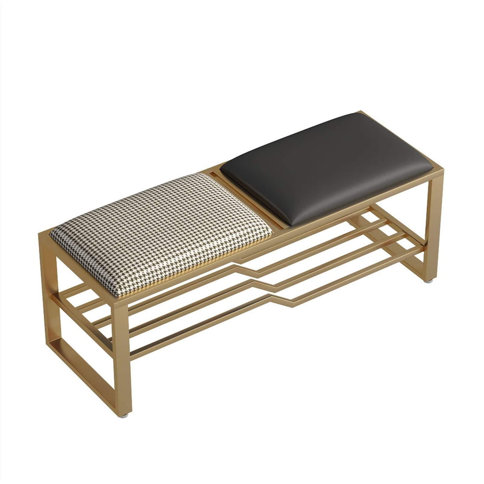 LWJSOCP 2-Tier Shoe Rack Bench with Cushion Metal Shoe Storage for Entryway & Hallway Padded Seat Shoe Shelf for Efficient Shoe nization (B-120cm)