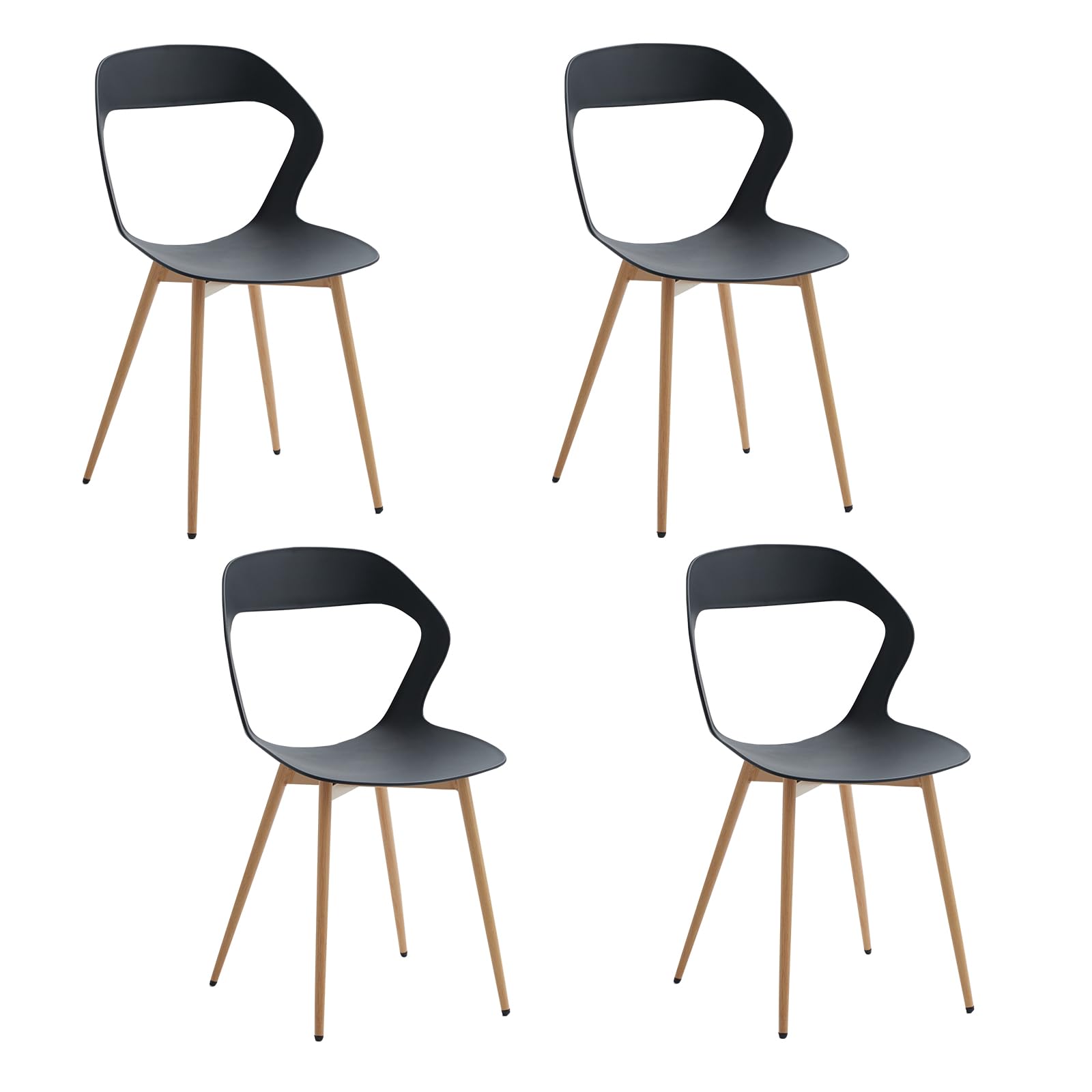 4er Set Nordisches Esszimmerstuhlt, Küchenstuhl, Mit Metallbeinen, Großes Hohlrücken-Design, Geeignet für Wohnzimmer, Esszimmer, Freizeitzimmer – Schwarz + Holz
