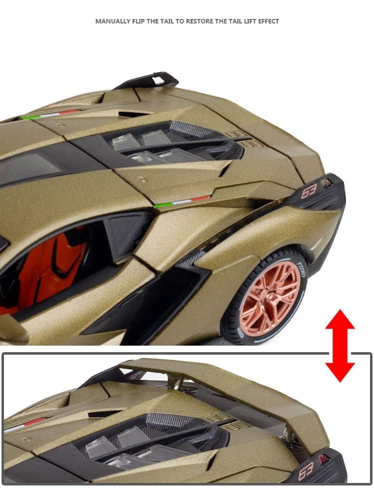 Image of 1 /24 Big Lamborghini SIAN Toy Car Metal Pull Back Diecast Car with Openable Door and Sound Light, Gifts Toys for Kids (Army Green)