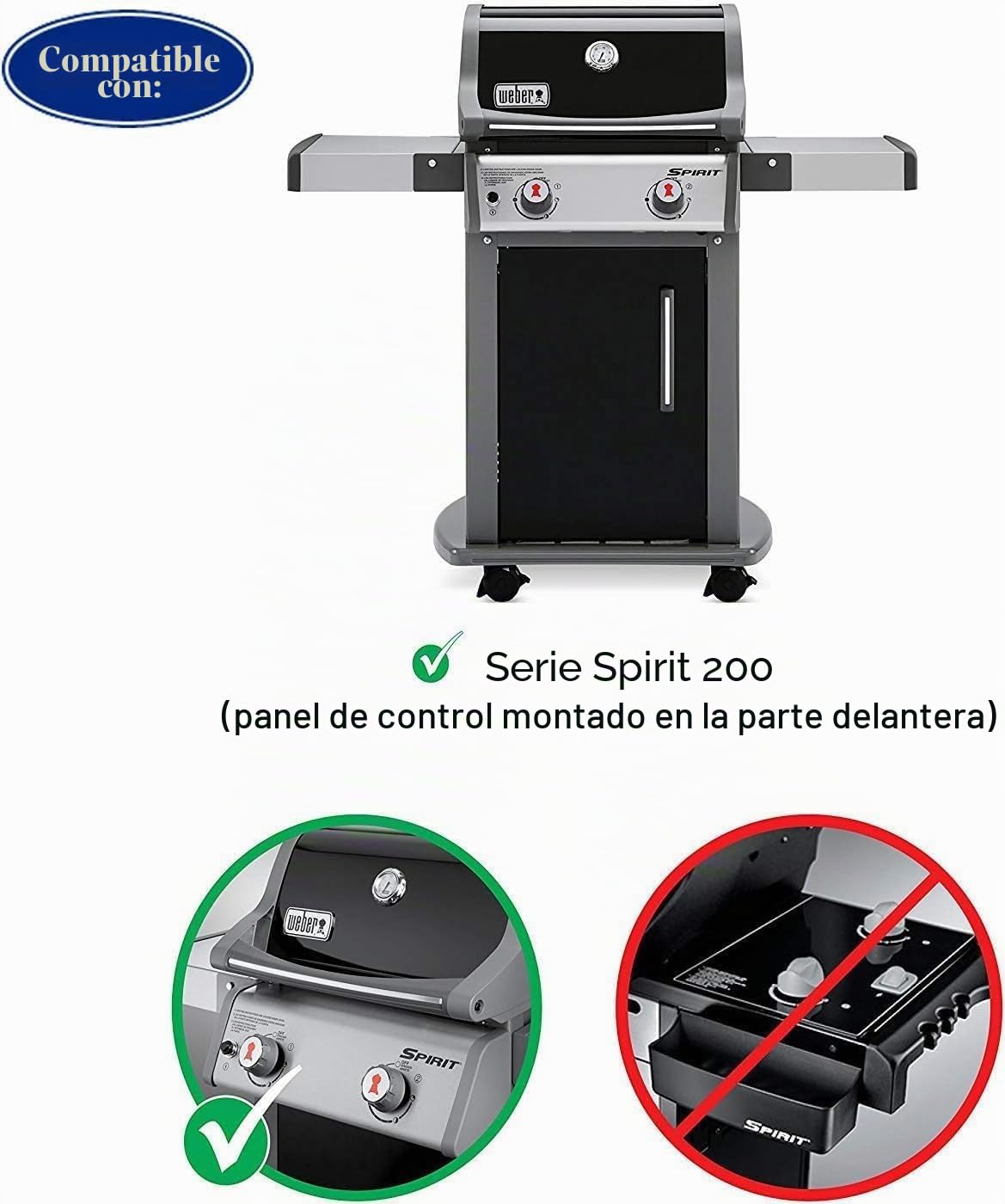 Denmay 7637 69799 - Parrilla de cocción de hierro fundido esmaltado, accesorio para modelos de parrilla Weber Spirit 200 E210 S210 46010074 (con botones de control frontal)