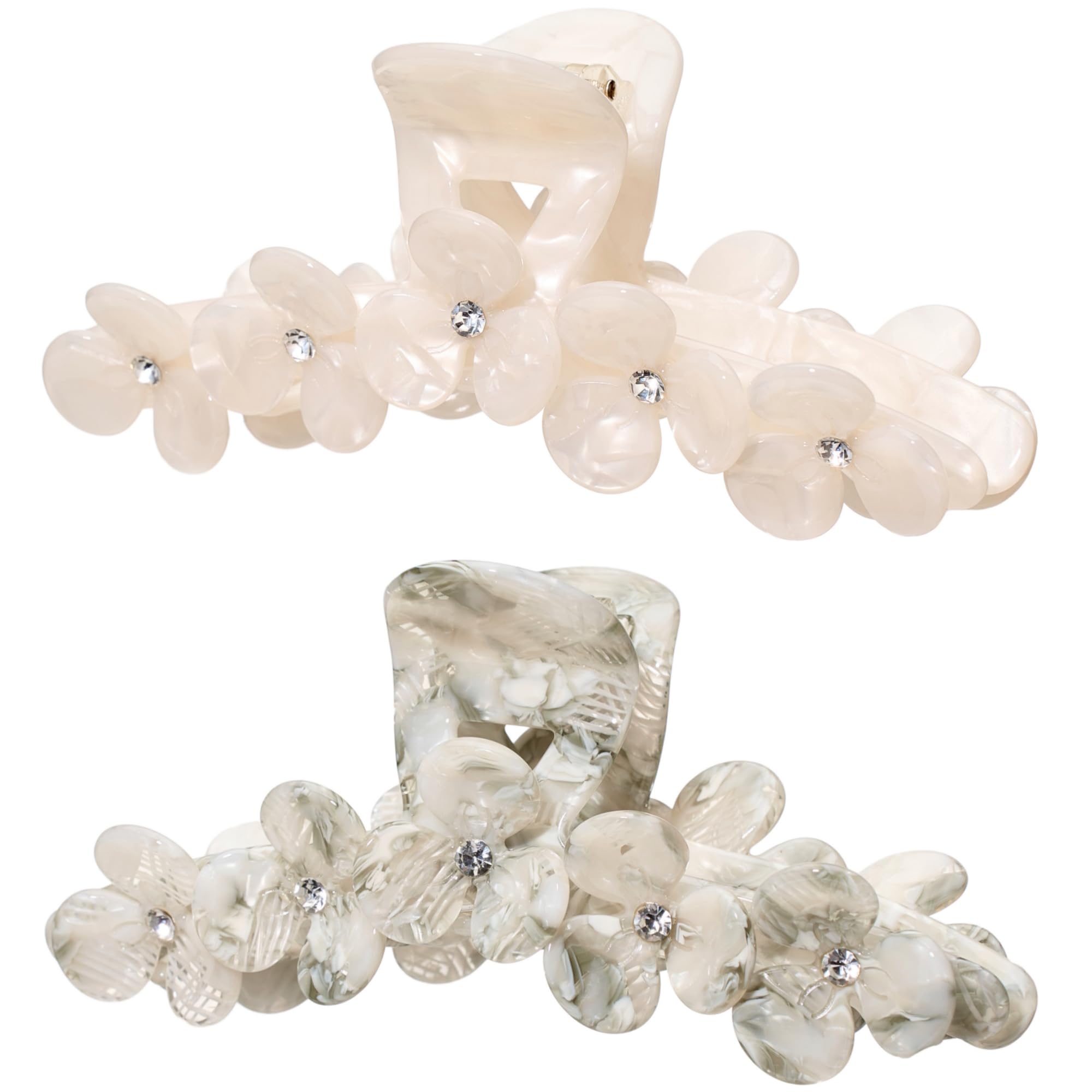Mollette per capelli grandi da donna, fatte a mano, in acetato di cellulosa, a forma di fiore, per capelli sottili e spessi, con strass, eleganti, a forma di guscio di tartaruga