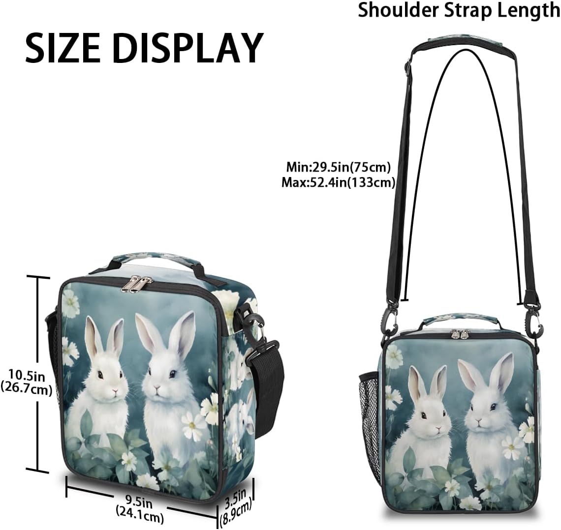 Pardick Kids Lunch Box for Boys Girls Bunny Rabbit Lunch Bag for Kids Insulated Lunch Bag Tote with Adjustable Shoulder Strap Teens Lunchbox Cooler School Picnic