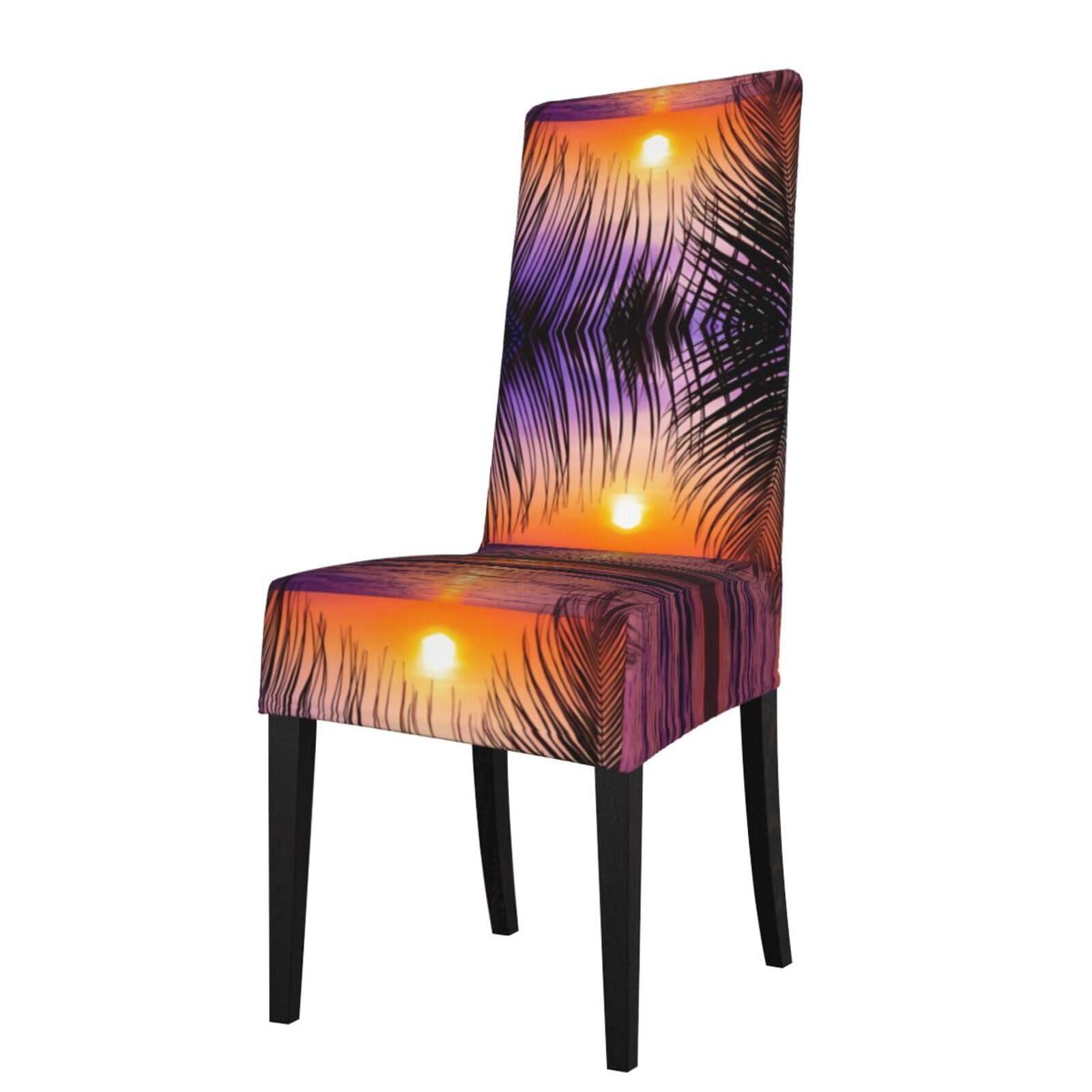 YYHHAOFA Sunset Ocean with Tropical Palm Trees Twilight Scenery Prints Protection Cover for Dining Chair - Stretch Slipcovers, Easy Refresh for Your Dining Room & Event Decor