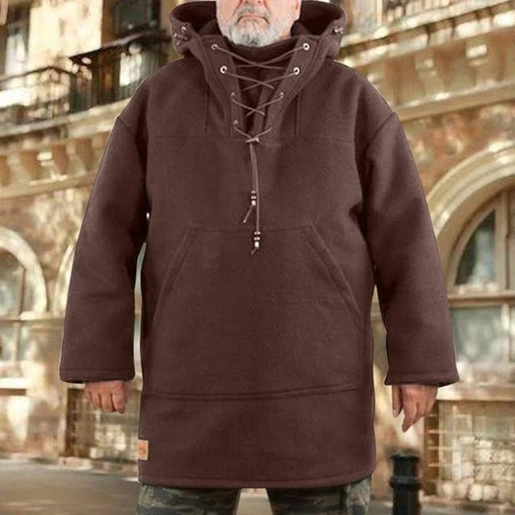 Herren Wolle Schwerer Mantel Winter Herren Freizeitjacke Kapuzenpullover S-5XL, braun, XXL