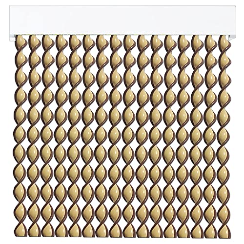 Cortinas Exterior Puerta de Cordon | 72 Tiras Plastico PVC y Barra Aluminio | Ideal para Terraza y Porche | Antimoscas | BEIGE-MARRON | 210 * 90