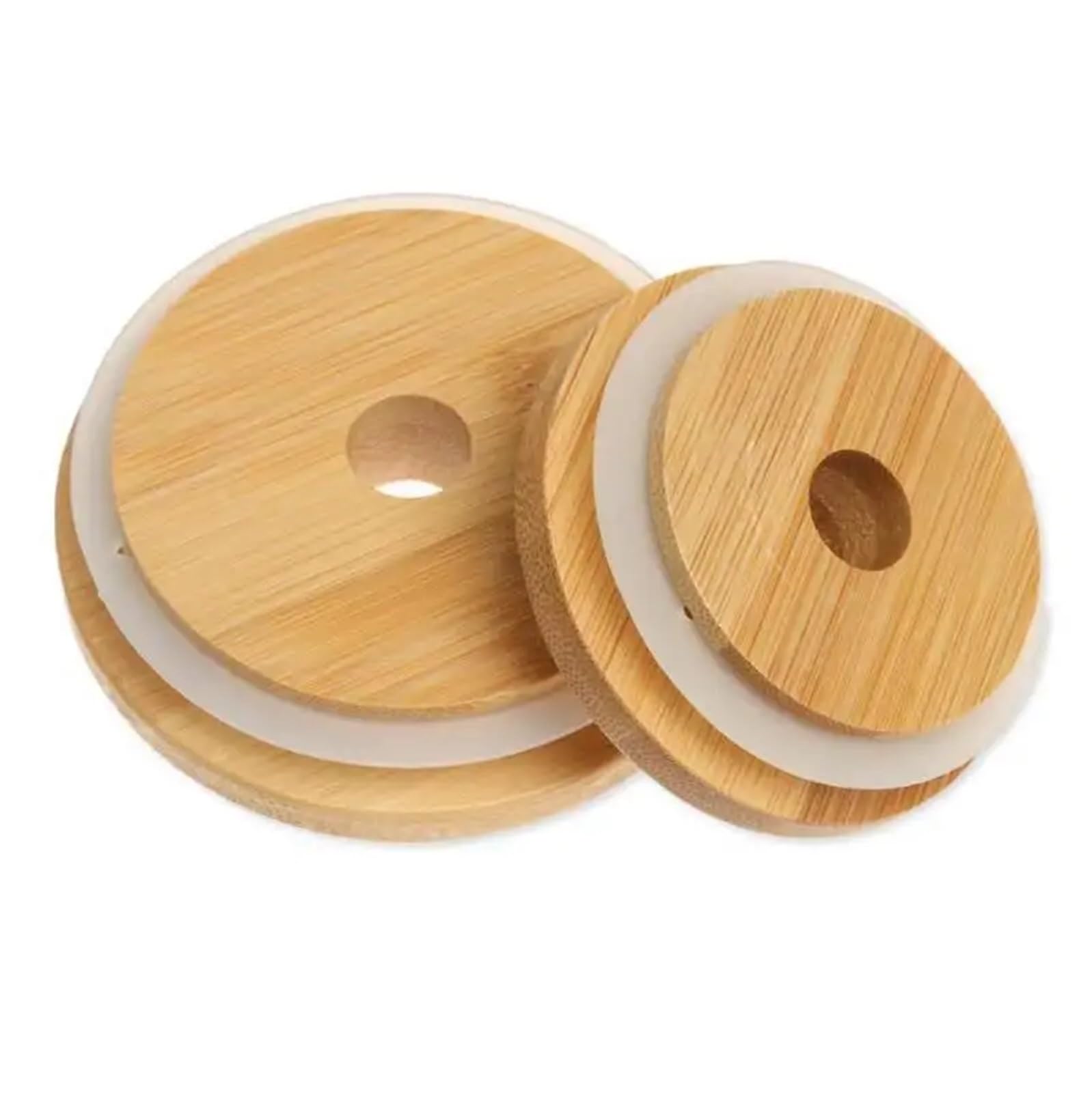 Lids For Mason Jars 20 PCS Bamboo Glass Cup Lids 70mm 86mm Reusable Wooden With Straw Hole And Silicone Seal