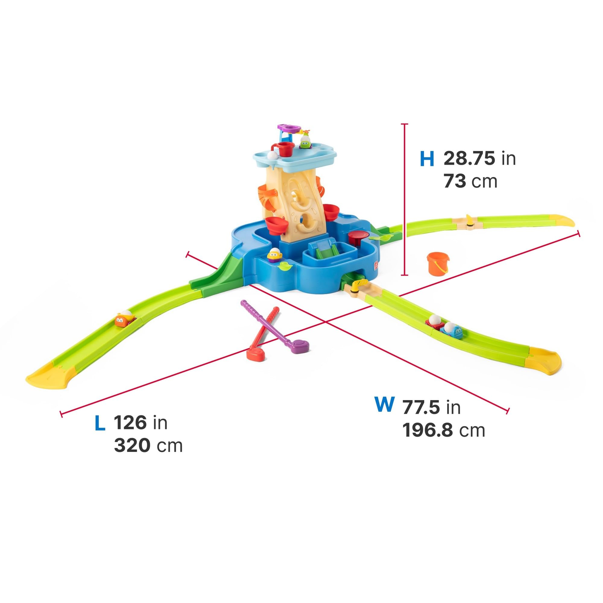 Step2 Putt & Splash Center Tavolo d'Aqua e Minigolf in Plastica | Giocattoli da Esterno per Il Giardino con 30 Accessori | Pista Acquatica per Bambini | 320 x 197 x 73 cm